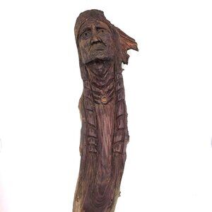 Vintage Wood Spirit Carving Native American Face Sculpture Folk Art Signed Dated